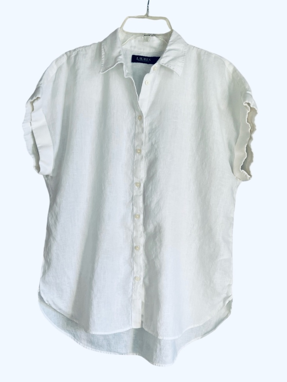 Lauren Ralph Lauren White Linen Short-Sleeve Button Front Shirt Size L